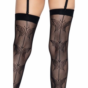 Чулки-сетка со швом сзади Leg Avenue Butterfly back seam thigh highs One size, черный 1