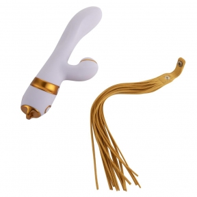Вибратор-кролик с пульсацией и флоггером LOCKINK SEVANDA Whip Vibrating Massage Wand, бело-золотой 5