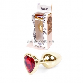 Анальная пробка «Jewellery Gold Heart» с красным кристалом в виде сердца 5