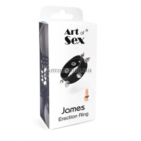Эрекционное кольцо с шипами из натуральной кожи Art of Sex - James 3