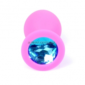 Анальная пробка «Jawellery Medium» розовая, с голубым камнем 1