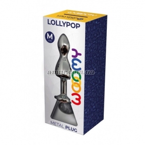Анальная пробка Wooomy Lollypop Double Ball Metal Plug M, с прозрачным камнем 1