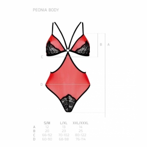 Напівпрозорий боді з мереживом Passion Peonia Body, червоний 0