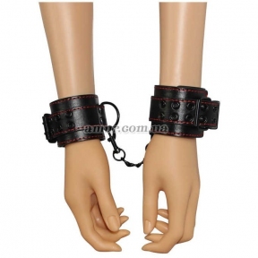 Чорні наручники з червоним рядком «Bondage Fetish Pleasure Handcuffs» 3