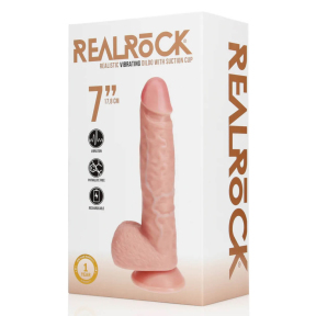 Вибрирующий фаллоимитатор RealRock с мошонкой и присоской, 17,8 см, телесный 5
