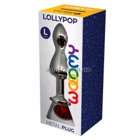 Анальна пробка Wooomy Lollypop Double Ball Metal Plug L, з червоним каменем 1