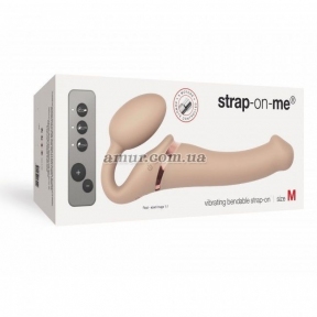 Безремневой страпон с вибрацией Strap-On-Me Vibrating Flesh M, диаметр 3,3см, пульт ДУ 4
