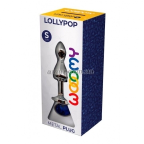 Анальная пробка Wooomy Lollypop Double Ball Metal Plug S, с синим камнем 2