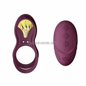 Смартэрекционное кольцо Zalo — BAYEK Velvet Purple, двойное с вводимой частью, пульт ДУ 4