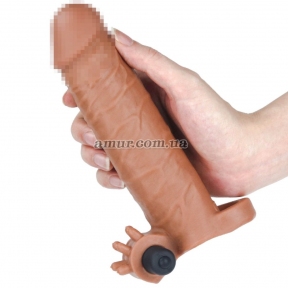 Насадка на пенис «Pleasure X-Tender», коричнеая, с виброелементом 1