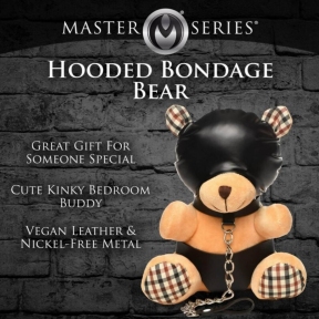 Плюшевый медвежонок Hooded Teddy Bear БДСМ в кожаном капюшоне с поводком, 23x16x12 см 3