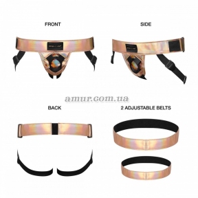 Труси для страпону Strap-On-Me Leatherette Harness Curious - Holographic Rose Gold 1