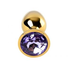 Анальная пробка, золотистая «Metal By Toyfa S» с фиолетовым кристалом 0