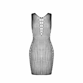 Мини-платье с вертикальным узором Passion BS097 One Size, красное, плетение по бокам 0