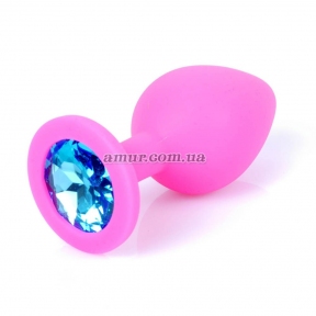Анальная пробка «Jawellery Medium» розовая, с голубым камнем