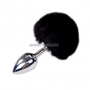 Металлическая анальная пробка Кроличий хвостик Alive Fluffly Plug, M, черная
