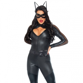 Эротический костюм супергероя-кошечки Leg Avenue Wicked Kitty, комбинезон, пояс, маска, ушки