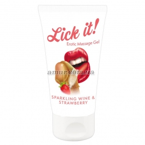 Массажный гель Lick It! Sparkling Wine and Strawberry, 50 мл