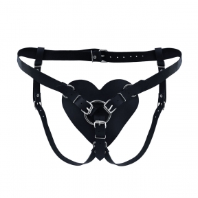 Трусики Сердце для страпона из натуральной кожи Feral Feelings - Hearts Strap-on Belt, черные