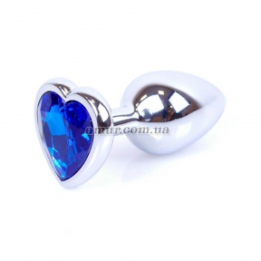 Анальная пробка «Jewellery Silver Heart» с синим кристалом в виде сердца
