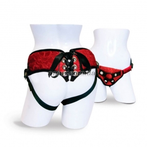 Трусы для страпона Sportsheets - Lace Corsette Strap-on Red с корсетной утяжкой
