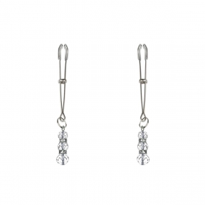 Тонкі затискачі для сосків із підвіскою Feral Feelings - Thin nipple clamps, срібло/прозорий