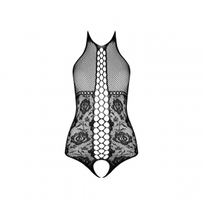 Бодистокинг с имитацией корсетной шнуровки Passion BS094 One Size, черный, цветочный узор, с доступом