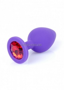 Анальная пробка «Jewellery Purple Silikon» с красным кристалом