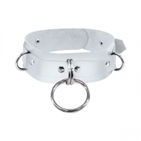 Ошейник для фиксации из натуральной кожи Feral Feelings - D-Rings, белый