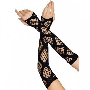 Длинные митенки Leg Avenue Faux wrap net arm warmers One size, черные, крупная сетка