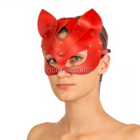 Премиум маска кошечки LoveCraft, натуральная кожа, красная