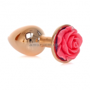 Анальная пробка «Jewellery Gold» с розовой розой