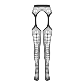 Эротические колготки-бодистокинг Passion ECO S008, черный, с имитацией чулок и пояса