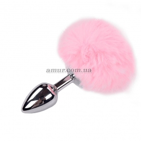 Металлическая анальная пробка Кроличий хвостик Alive Fluffly Plug, M, розовая