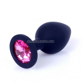 Анальная пробка «Jewellery Black Silikon» с розовым кристалом