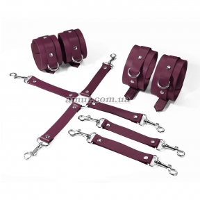Набор для БДСМ 3 в 1 Feral Feelings BDSM Kit 3 Burgundy, burgundy, наручники, поножи, крестовина