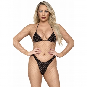 Бодистокинг в крупную сетку Leg Avenue Long Sleeved Bodystocking One size, бежевый, длинный рукав