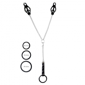 Зажимы для сосков Art of Sex - Nipple clamps for Men Black clover, с эрекционными кольцами