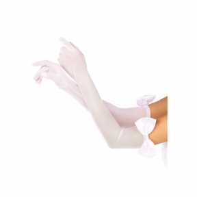 Довгі рукавички з бантом Leg Avenue Opera length bow top gloves, білі, напівпрозорі