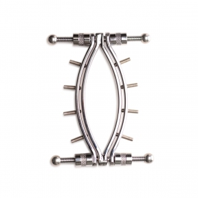 Затискач для вагіни Master Series: Spread Em Poker Vagina Clamp with Adjustable Pressure Screws, шипи