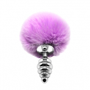 Металева анальна пробка Alive Fluffly Twist Plug, M, фіолетова