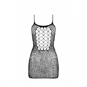 Ажурна міні-сукня на тонких бретелях Passion BS096 One Size, біла, плетіння на грудях