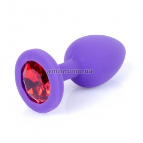Анальная пробка «Jawellery Small» фиолетовая с красным камнем