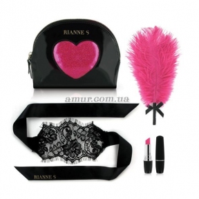 Романтичний рожевий набір Rianne S: Kit d'Amour: віброкуля, пір'їнка, маска, чохол-косметичка