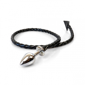 Металева анальна пробка M з диявольським хвостом Art of Sex - Succubus, екошкіра, чорна