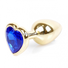 Анальная пробка «Jewellery Gold Heart» с синим кристалом в виде сердца