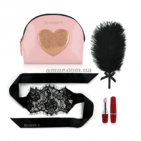 Романтичний чорний набір Rianne S: Kit d'Amour: віброкуля, пір'їнка, маска, чохол-косметичка
