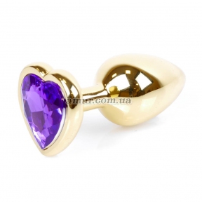 Анальная пробка «Jewellery Gold Heart» с фиолетовым кристалом в виде сердца