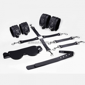 Набор для БДСМ 5 в 1 Feral Feelings BDSM Kit 5, черный, наручники, поножи, крестовина, маска, паддл