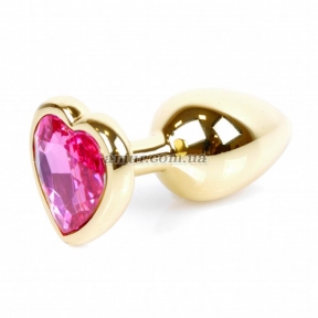 Анальная пробка «Jewellery Gold Heart» с розовым кристалом в виде сердца